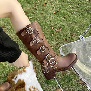 Riza | Retro Brown Boots with Buckle
