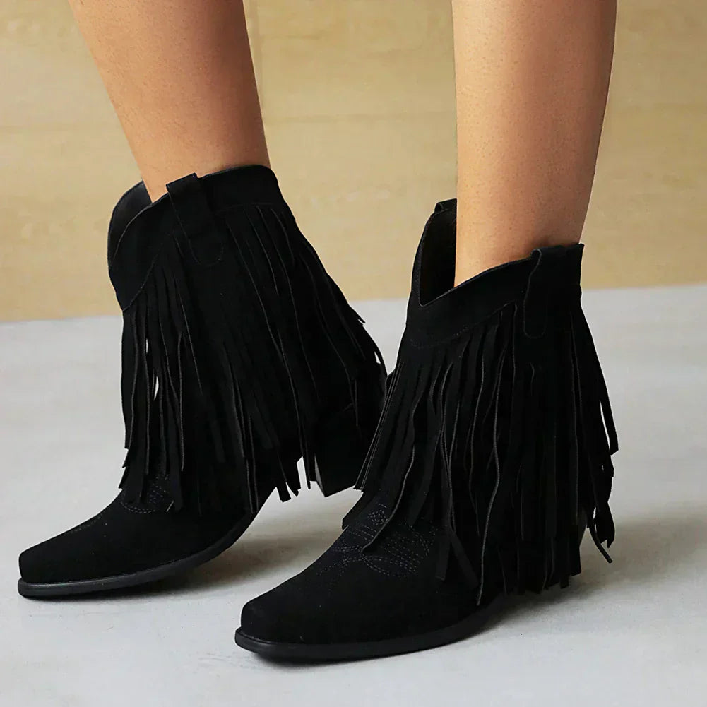 Jenny | Cowboy Ankle Boots with Fringed Tassel