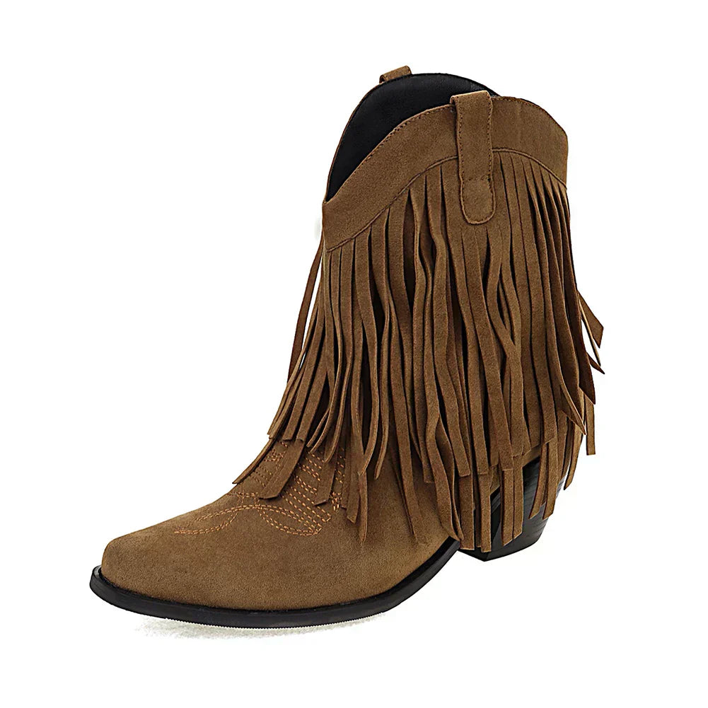 Jenny | Cowboy Ankle Boots with Fringed Tassel