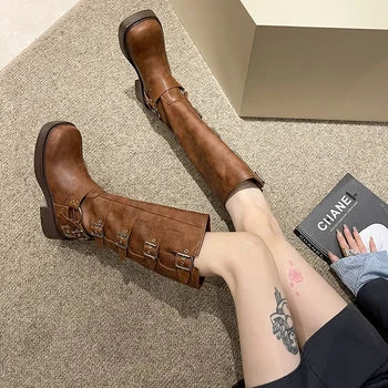 Riza | Retro Brown Boots with Buckle