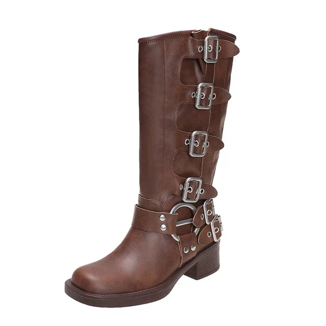 Riza | Retro Brown Boots with Buckle