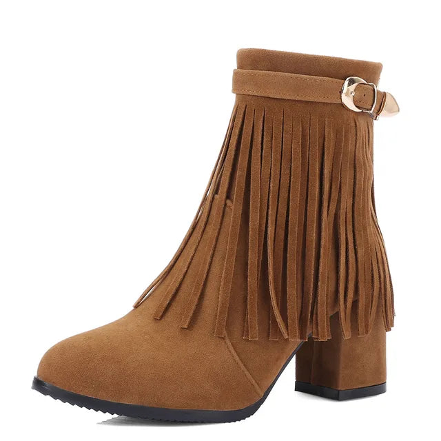 Jenny | Cowboy Ankle Boots with Fringed Tassel