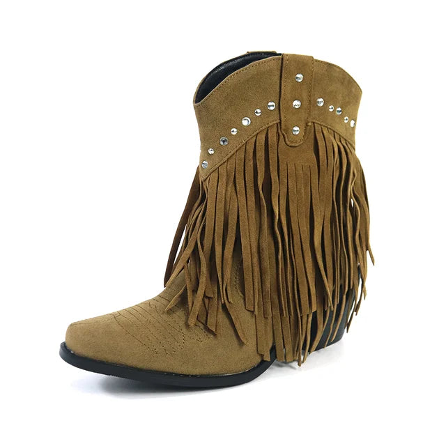 Jenny | Cowboy Ankle Boots with Fringed Tassel
