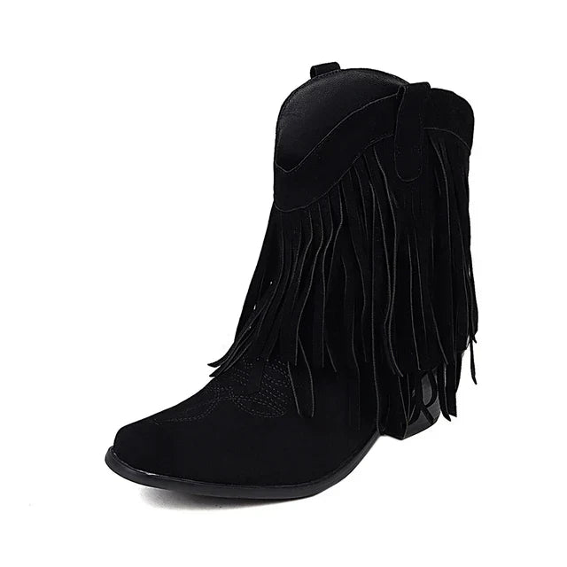 Jenny | Cowboy Ankle Boots with Fringed Tassel
