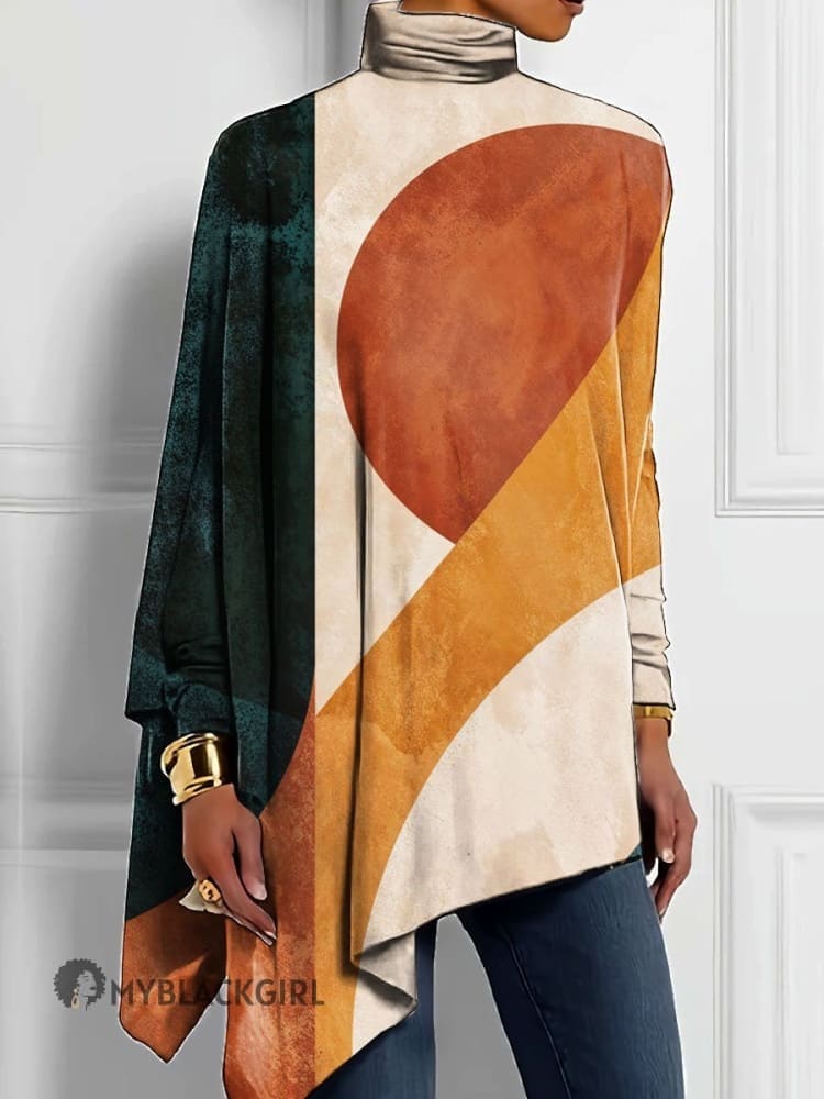 Ava | Vintage Colorblock Geometric Knit Button-Up Top