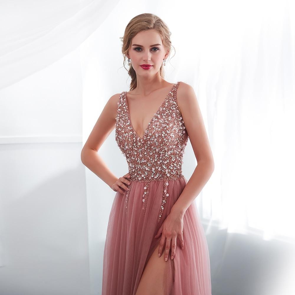 Peach Glamour Beaded Gown Threads & Bond