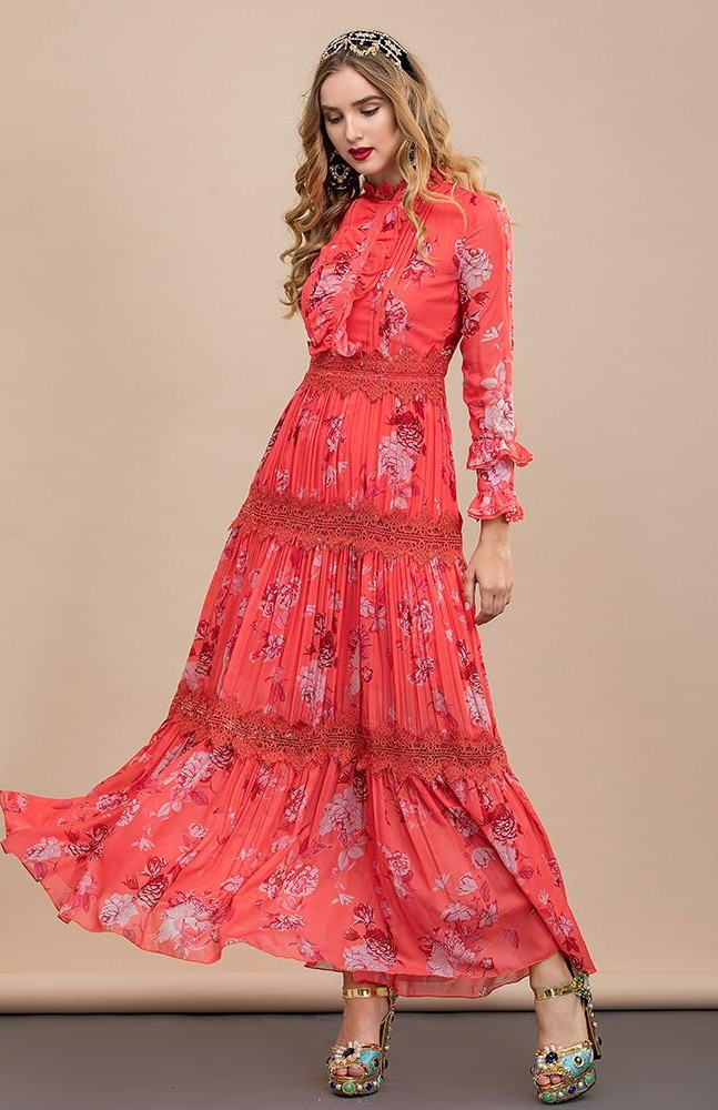 Retro Floral Long Dress Threads & Bond