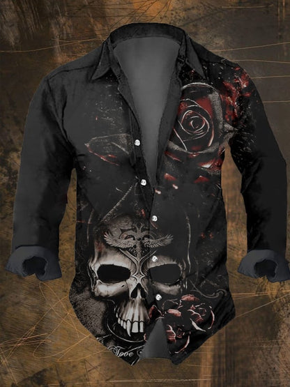 Ryder | Men's Shirt with Vintage Dark Skull Print