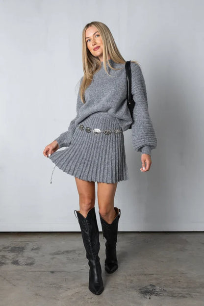 Ava | Elegant Pleated Sweater and Skirt