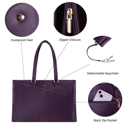 Elegant Purple Leather Laptop Tote