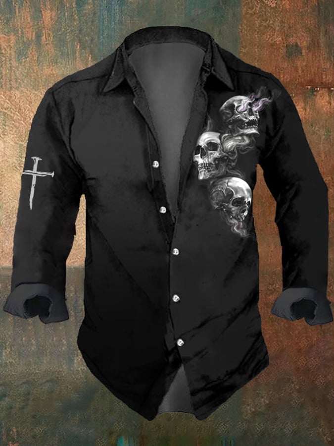 Jackson | Men's Shirt with Vintage Dark Skull Print