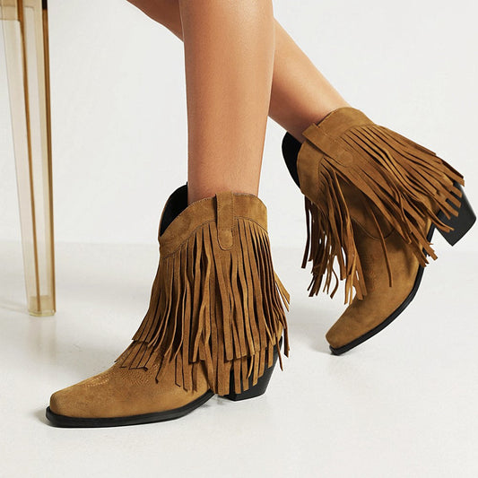 Jenny | Cowboy Ankle Boots with Fringed Tassel