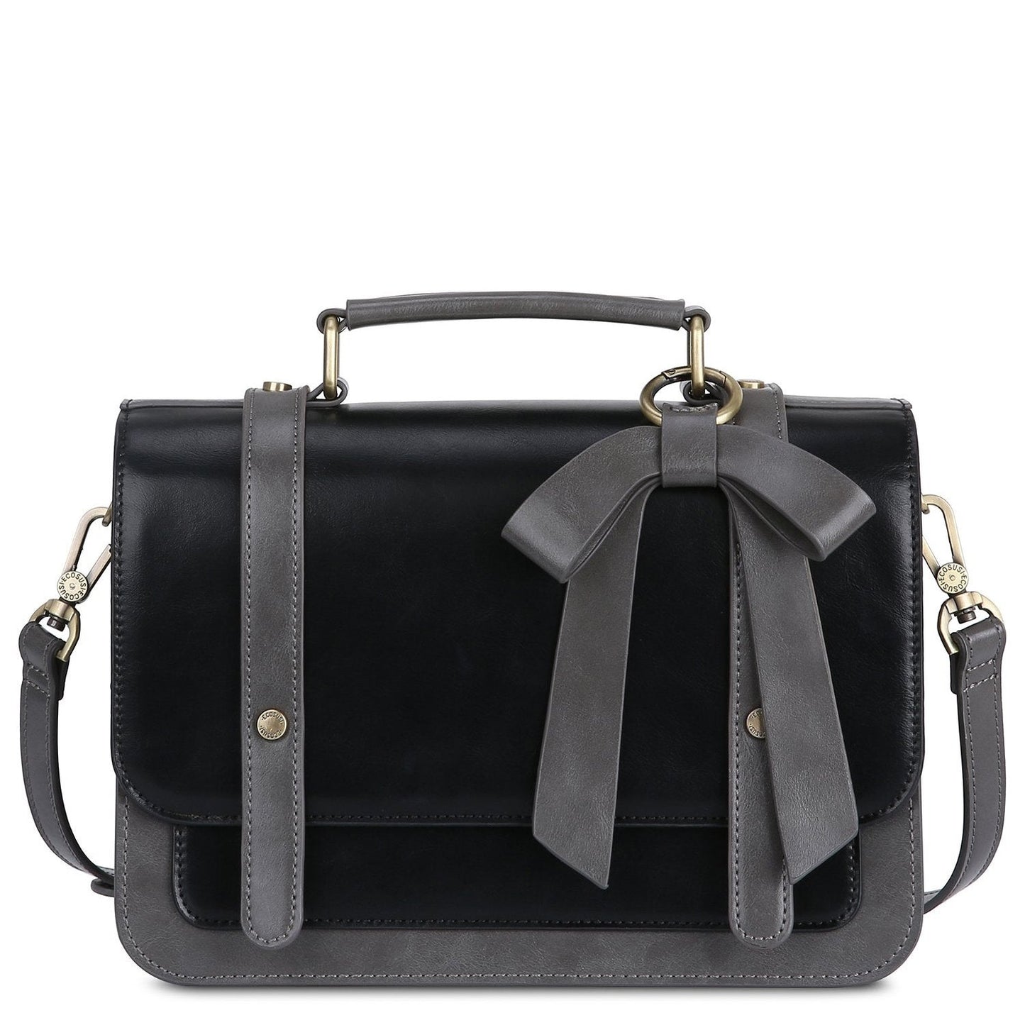 Graceful Bow-Detail Satchel - Timeless Black and Grey