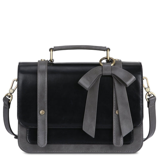 Graceful Bow-Detail Satchel - Timeless Black and Grey