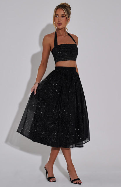 Alani Midi Skirt - Black Sparkle