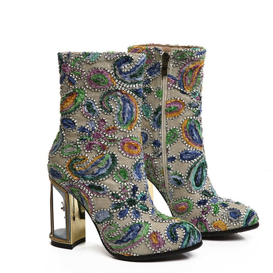 Adore Embroidered Ankle Boots Threads & Bond