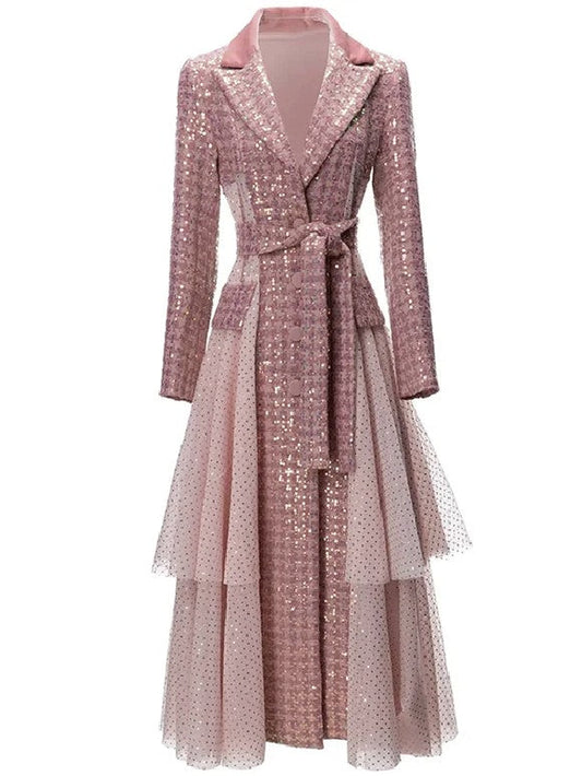 Pink Sequins Long Coat Threads & Bond