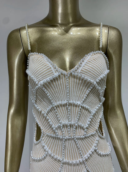 White Pearl Cut Out Dress Threads & Bond