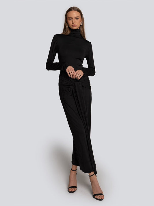 Abigail Gathered Long Sleeve Turtleneck Maxi Dress Threads & Bond