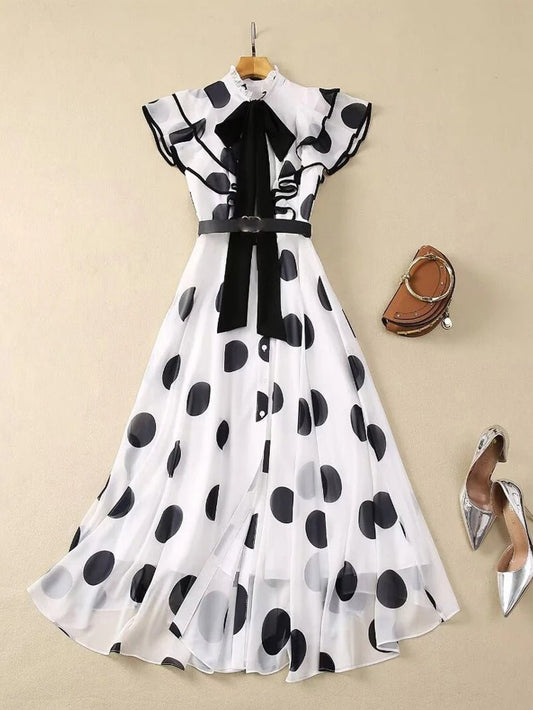 Agat Polka Dot Chiffon Midi Dress Threads & Bond