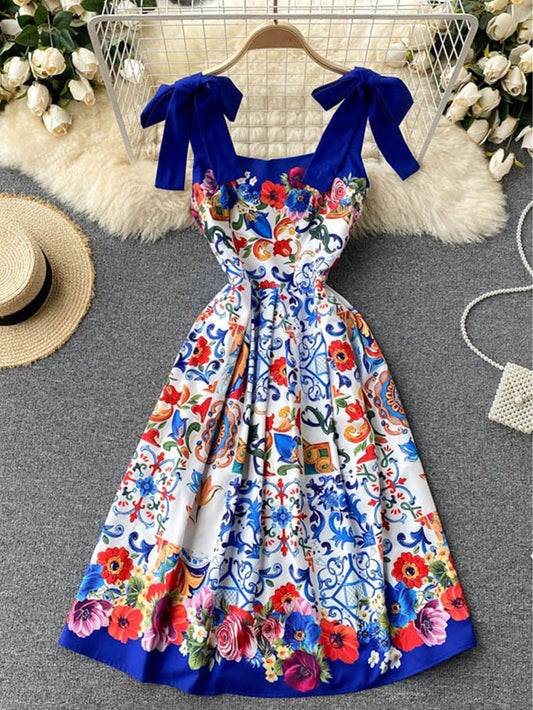 Alina Backless Flower Midi Dress