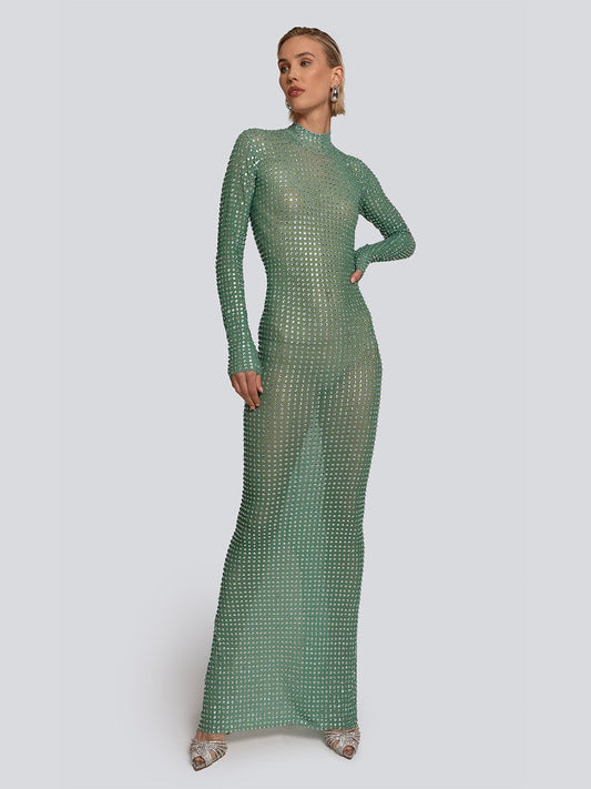 Anastasia Stone Studded High Slit Maxi Dress Threads & Bond