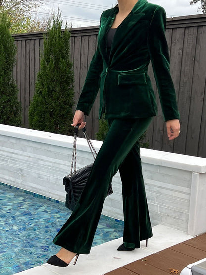 Angela Blazer & Pants Set In Green