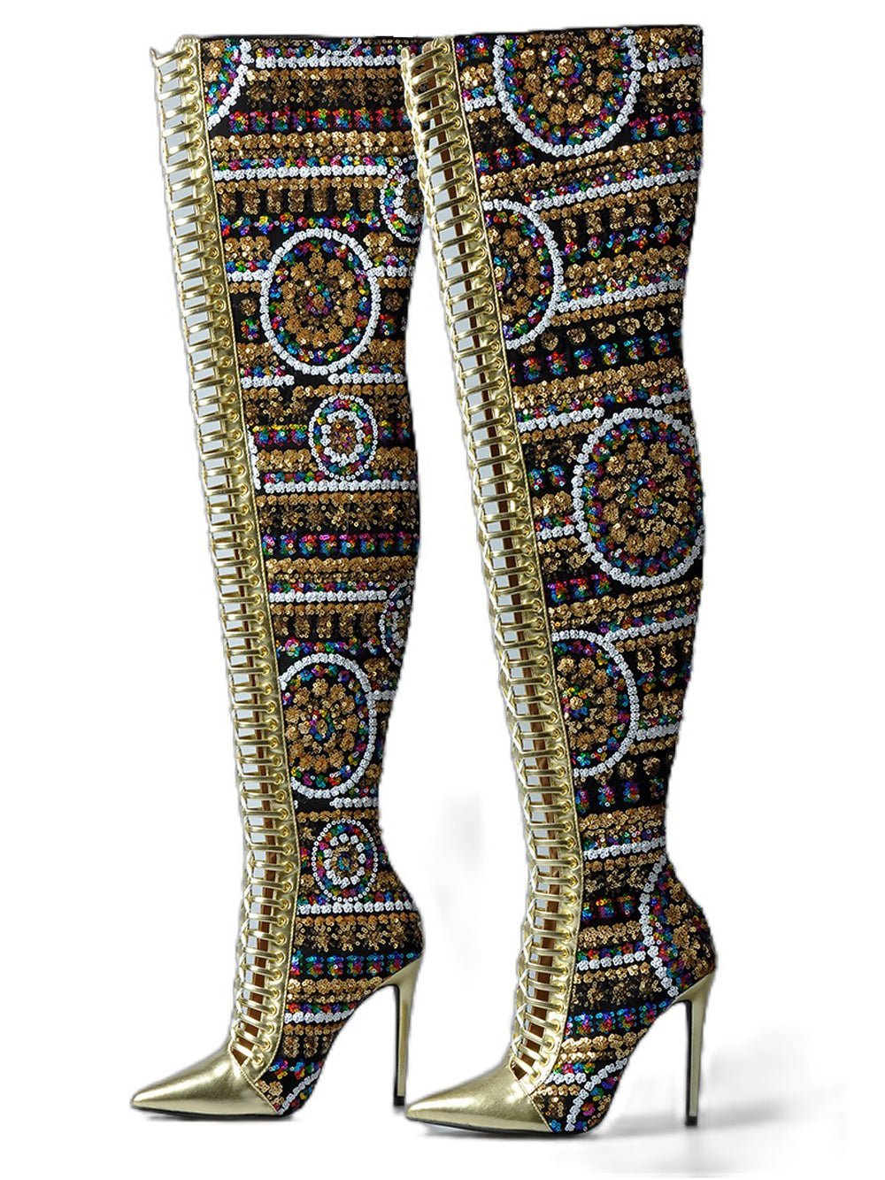 Antonina Gold Tone Sequin High Boots