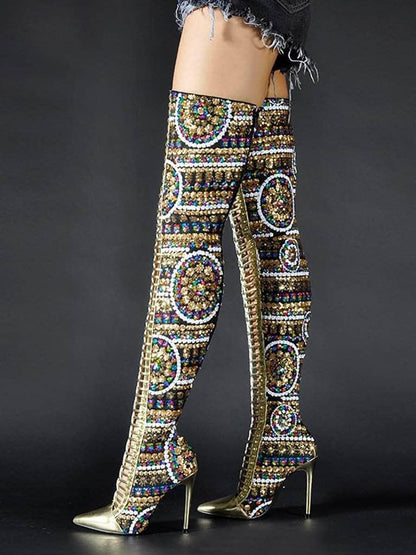 Antonina Gold Tone Sequin High Boots