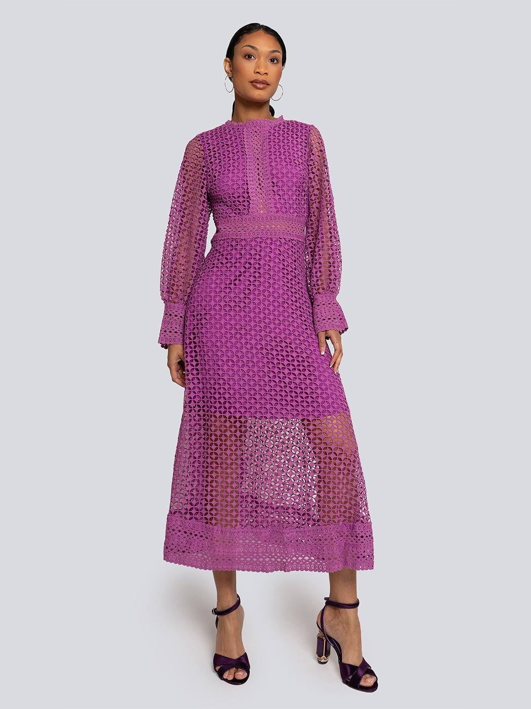 Ariana Long Sleeve Lace Overlay Midi Dress Threads & Bond