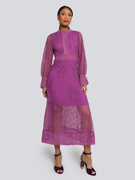 Ariana Long Sleeve Lace Overlay Midi Dress Threads & Bond