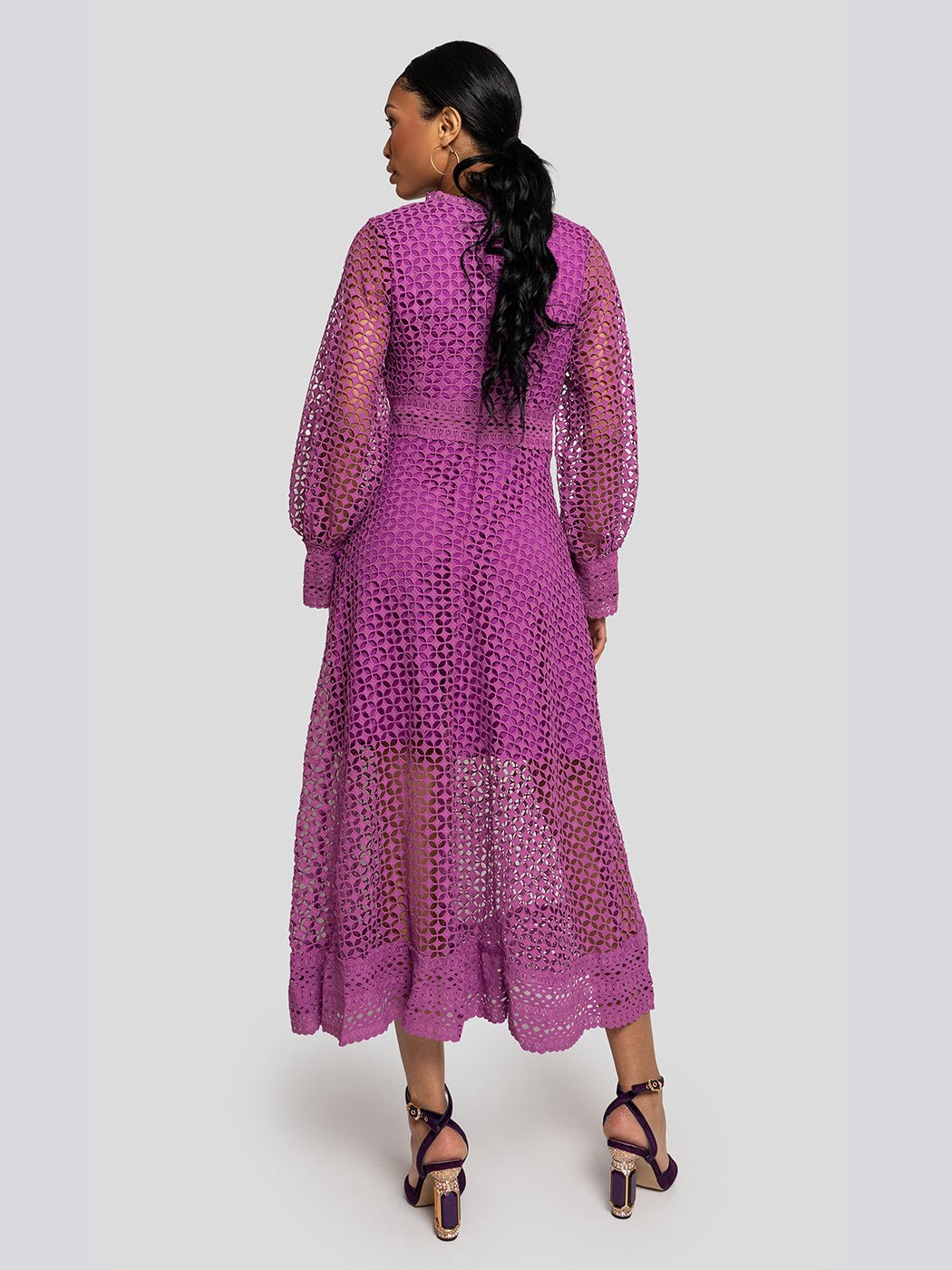 Ariana Long Sleeve Lace Overlay Midi Dress Threads & Bond