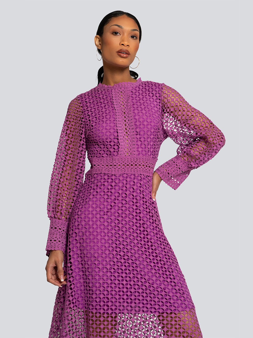 Ariana Long Sleeve Lace Overlay Midi Dress Threads & Bond