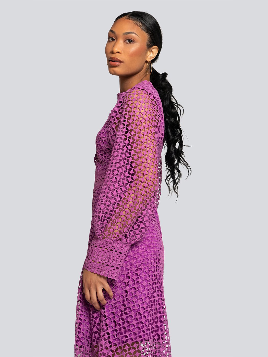 Ariana Long Sleeve Lace Overlay Midi Dress Threads & Bond