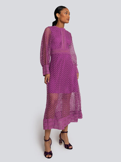 Ariana Long Sleeve Lace Overlay Midi Dress Threads & Bond