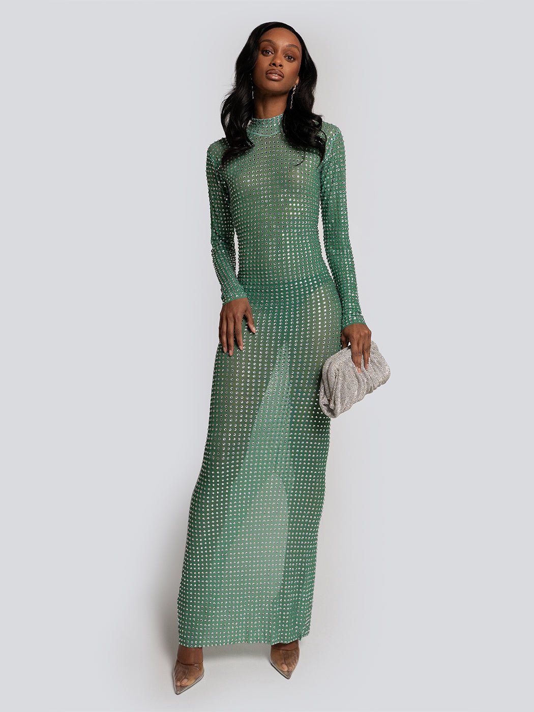 Audrey Long Sleeve Stone Embellished Sheer Maxi Dress Threads & Bond