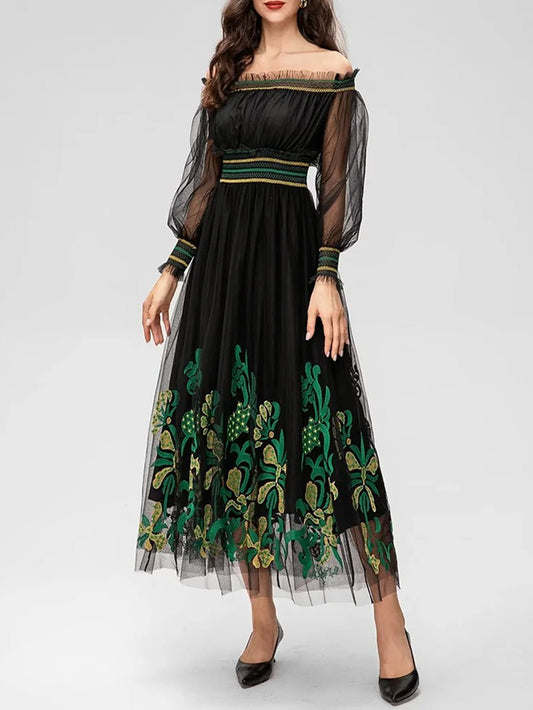 Bianca Flower Slash Neck Midi Dress Threads & Bond