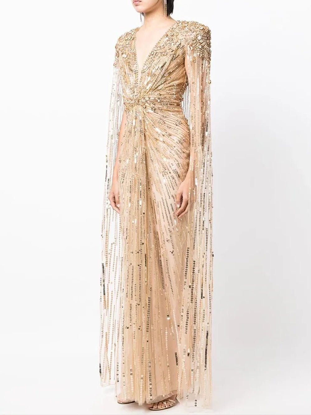 Caeli Crystal Maxi Dress In Gold Threads & Bond