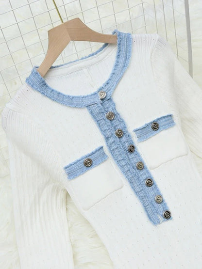 Caitlyn Long Sleeve Denim Sweater