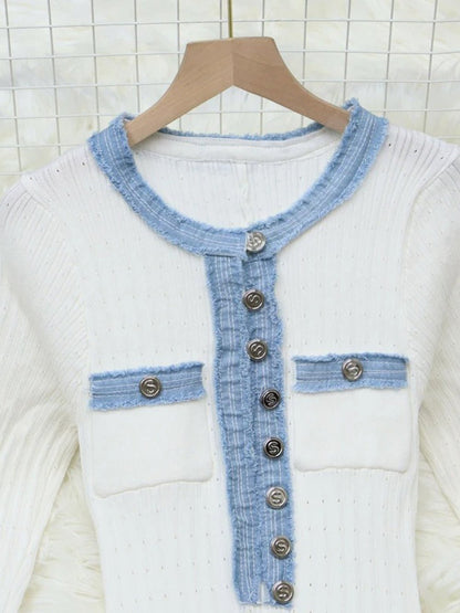 Caitlyn Long Sleeve Denim Sweater