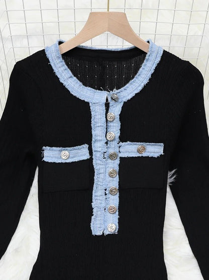 Caitlyn Long Sleeve Denim Sweater