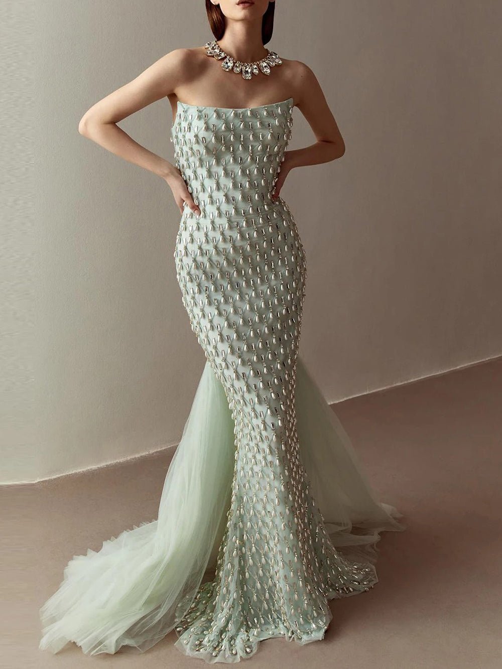 Celia Crystal Pearl Mermaid Maxi Dress Threads & Bond