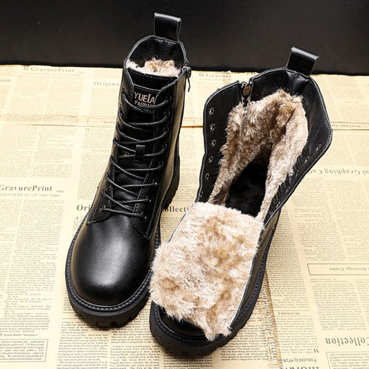 Ciena | Leather Zip Faux Fur Boots