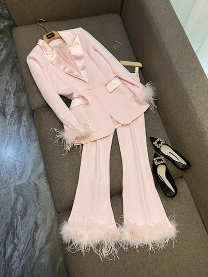 Dezire Ostrich hair Satin Blazer & Pant Set Threads & Bond