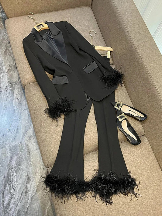 Dezire Ostrich hair Satin Blazer & Pant Set Threads & Bond