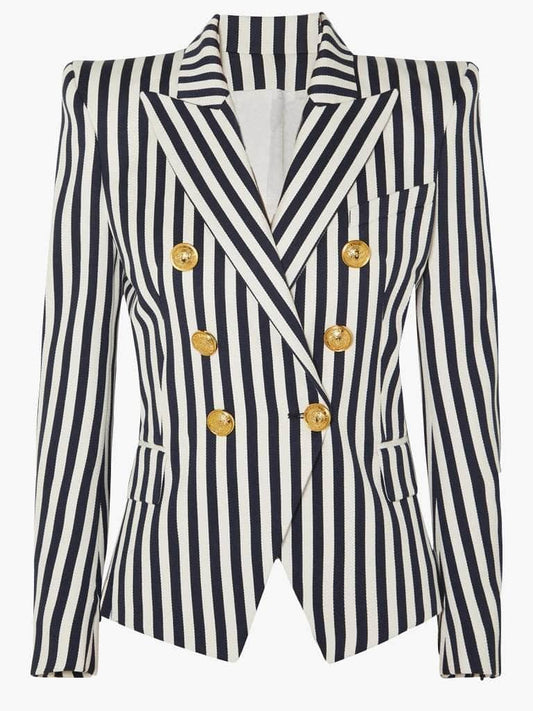 Double-Breasted Blue Striped Blazer