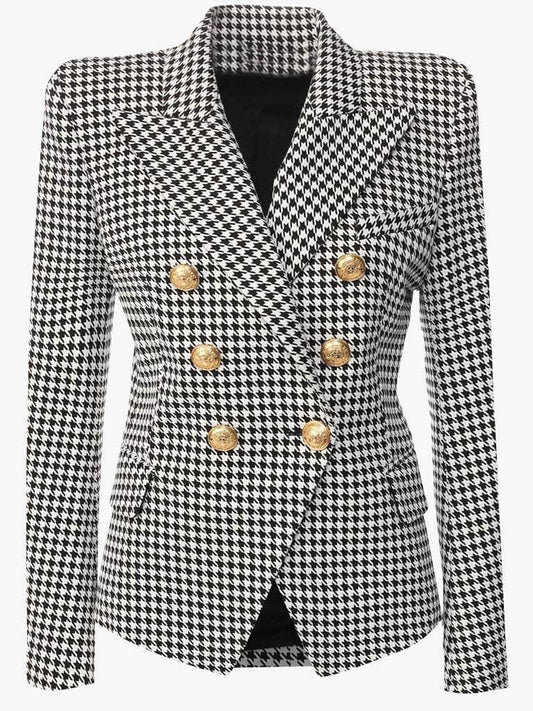 Double-Breasted B&W Houndstooth Blazer