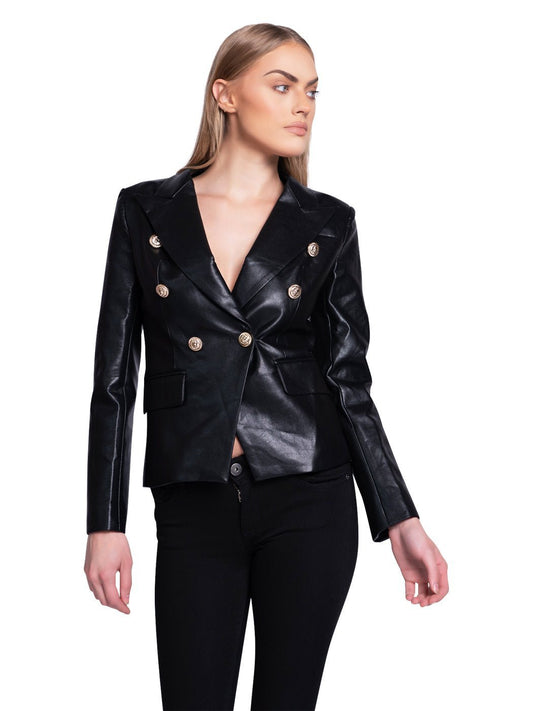 Double-Breasted Leather Blazer