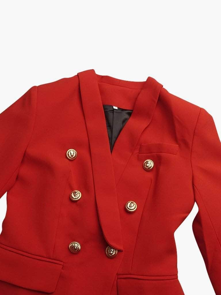 Double-Breasted Red Blazer & Pants Suit