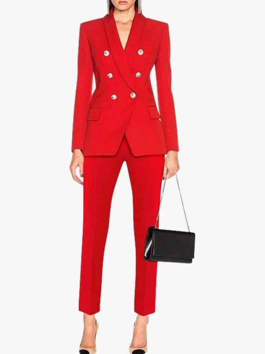 Double-Breasted Red Blazer & Pants Suit